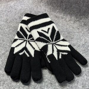 Jober sherpa Black and White Snowflake Knit lined Gloves mittens nwt